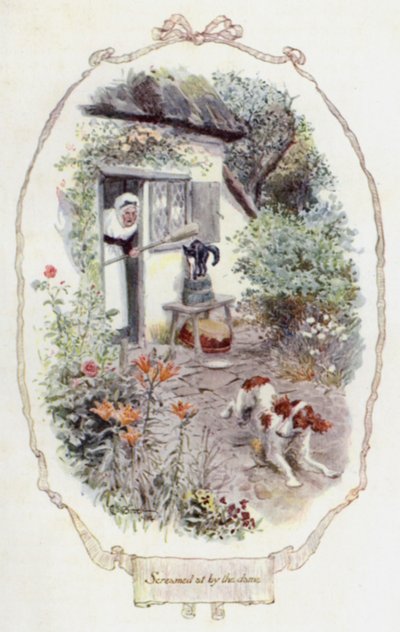 Skrek åt av damen (färg litho) av Charles Edmund Brock