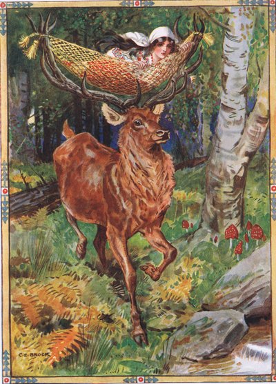 The Stag with the Silken Hammock from Childrens Stories from Rumanian Legends by Moses Gaster (1856-1939) 1921  av Charles Edmund Brock