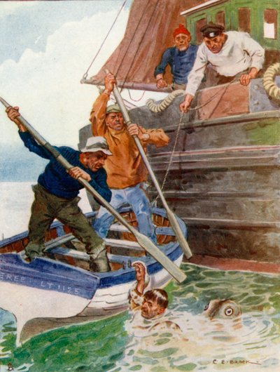 De två männen i båten började frenetiskt att slå och gräva på ett avskyvärt föremål av Charles Edmund Brock