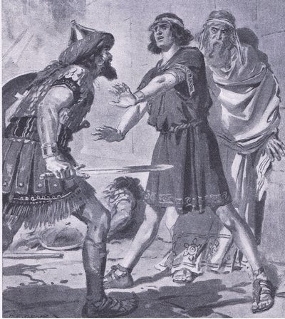Coesus liv räddat av sin död och dumme son, från My Magazine, pub.1922 (litho) av Charles Edmund Brock