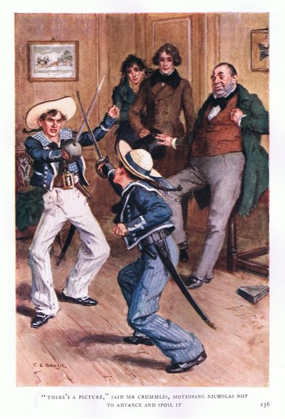 Det finns en bild, sa Mr Crummles och vinkade Nicholas att inte gå vidare och förstöra den av Charles Edmund Brock