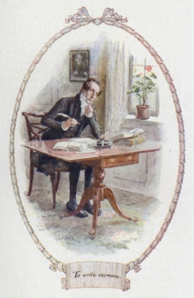 Att skriva predikningar (färg litho) av Charles Edmund Brock
