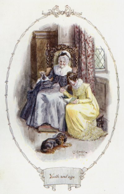 Ungdom och ålder (färg litho) av Charles Edmund Brock