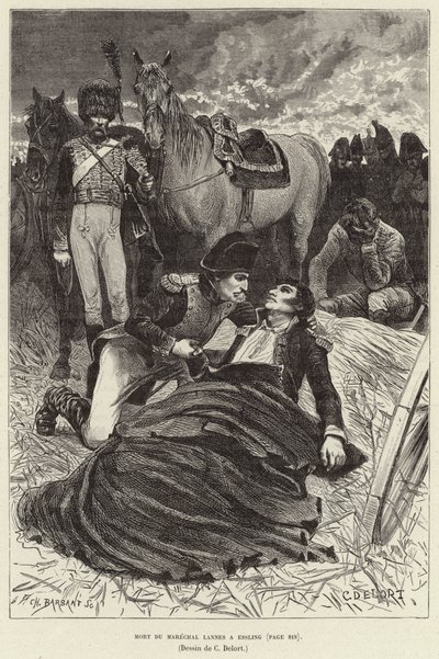 Mort du Marechal Lannes a Essling; Napoleon och den döende marskalken Lannes i slaget vid Aspern-Essling, Österrike av Charles Edouard Delort