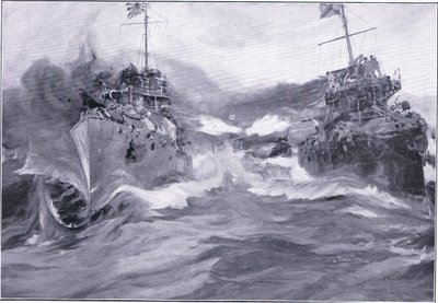 En kamp mellan jagare, illustration från Cassells History of the Russian-Japanese War Vol 1, c.1900 av Charles Edward Dixon