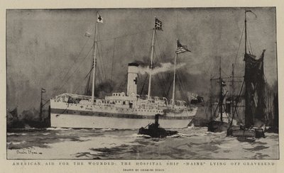American Aid for the Wounded, sjukhusskeppet Maine som ligger utanför Gravesend. av Charles Edward Dixon
