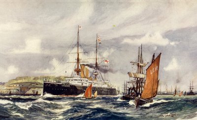 HMS Formidable i Plymouth Sound av Charles Edward Dixon