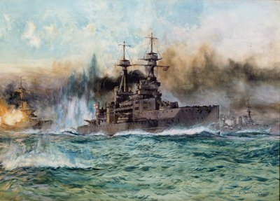 H.M.S. Vanguard i slaget vid Jylland, 1924 av Charles Edward Dixon