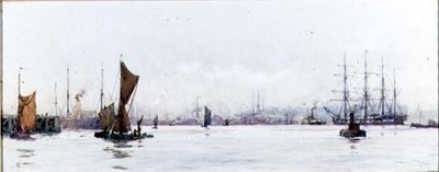 Looking West from Tilbury (akvarell på papper) av Charles Edward Dixon