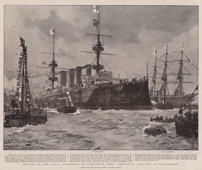 Return of the Naval Defenders of Ladysmith, HMS Powerful anländer till Portsmouth av Charles Edward Dixon