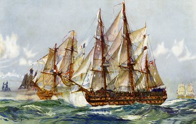 Intagningen av Duguay Trouin (Implacable) efter Trafalgar, 1805 av Charles Edward Dixon