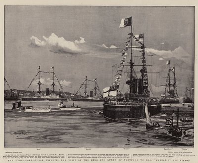 Den anglo-portugisiska ententen, besöket av kungen och drottningen av Portugal till H M S Majestic utanför Lissabon av Charles Edward Dixon