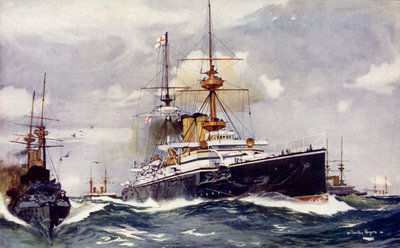 The Majestic. Flaggskepp för Channel Squadron, 1901 av Charles Edward Dixon