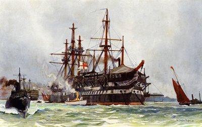 The Old Implacable (Duguay Trouin) i Devonport, 1901 av Charles Edward Dixon
