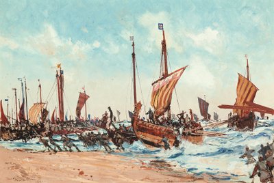 Vilhelm Erövrarens landstigning i Hastings den 28 september 1066 av Charles Edward Dixon