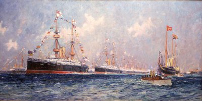 Tidningen under drottning Victorias diamantjubileum (1819-1901) i Spithead (England) den 26 juni 1897 av Charles Edward Dixon