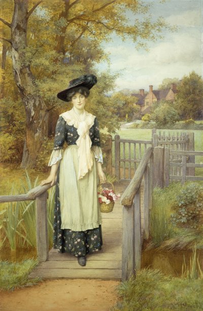 A Country Beauty (w/c över penna med gouache på papper) av Charles Edward Wilson