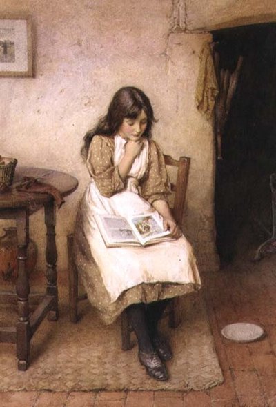 A Girl Reading (akvarell och gouache) av Charles Edward Wilson