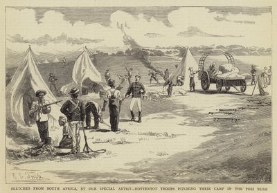 Skisser från Sydafrika, Hottentot-trupper som slår upp sitt läger i Peri Bush av Charles Edwin Fripp
