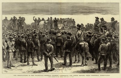 Förhandlingarna i Transvaal, General Joubert tilltalar boerna innan de försvinner hemåt av Charles Edwin Fripp