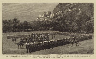 Det tjugofjärde regementet i Isandlana, presentation av nya färger för andra bataljonen av Lord Napier av Magdala i Gibraltar av Charles Edwin Fripp