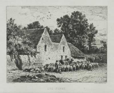 En bondgård. av Charles Emile Jacque