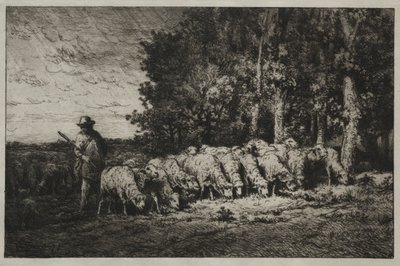 En flock vid kanten av en skog, 1880. av Charles Emile Jacque