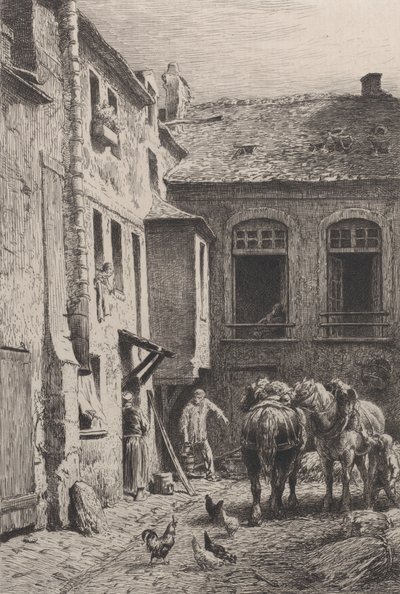 En innergård i Paris 1865. av Charles Emile Jacque