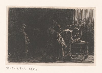 Bedjande figurer framför en stol av Charles Emile Jacque