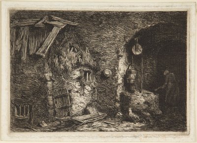Interiör i en stuga av Charles Emile Jacque