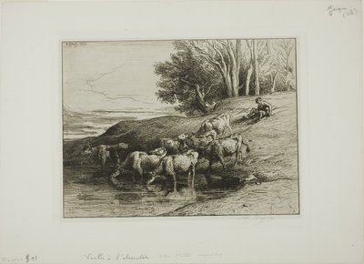 Kor på vattningsplatsen av Charles Emile Jacque