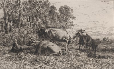Holländska kor, 1864. av Charles Emile Jacque