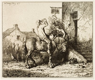 Ingång till ett värdshus, med bonddrickande av Charles Emile Jacque