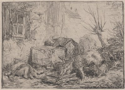 Gårdsgård, ca. 1845. av Charles Emile Jacque