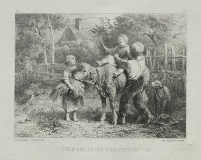 Första ridlektionen. av Charles Emile Jacque