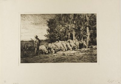 Flock av får vid kanten av en skog av Charles Emile Jacque