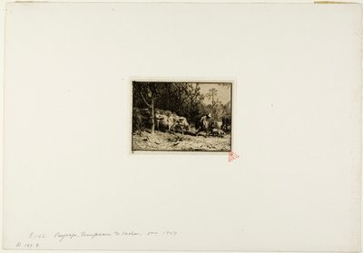 Flock av kor kommer ut ur en skogen av Charles Emile Jacque