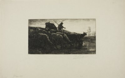 Flock av kor vid foderhon av Charles Emile Jacque