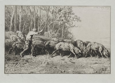 Flock grisar som lämnar en skog av Charles Emile Jacque