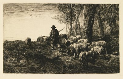 Grisflock med svinhjord av Charles Emile Jacque