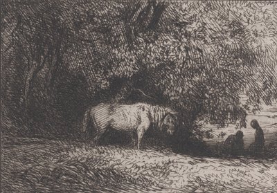Häst under en trädgren, 1846. av Charles Emile Jacque