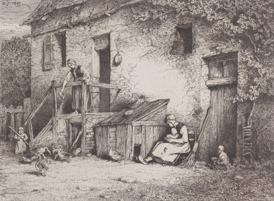 Framför huset, 1845. av Charles Emile Jacque