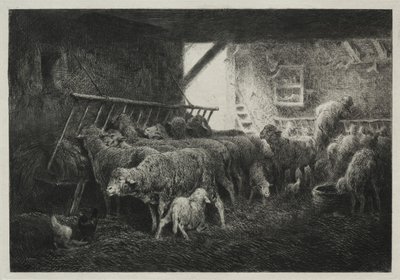 Interiör av en fårfack av Charles Emile Jacque