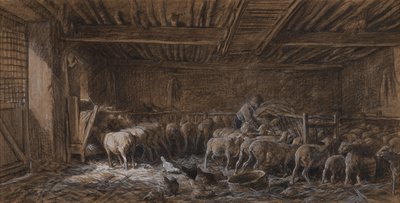 Interiör av en lada (La Bergerie) av Charles Emile Jacque