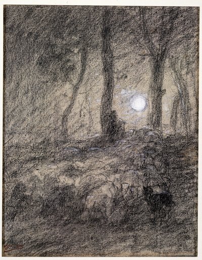 Fårflock i månsken av Charles Emile Jacque