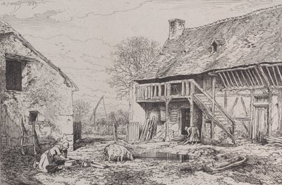 Landskap av en bondgård, 1845. av Charles Emile Jacque