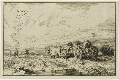 Landskap med oxdragen vagn av Charles Emile Jacque