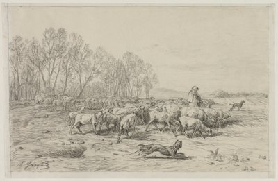 Landskap med en fårflock, 1800-tal. av Charles Emile Jacque