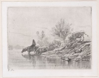 Landskap med boskap, 1848. av Charles Emile Jacque