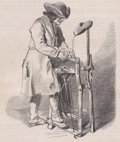 Louvren, samling teckningar, Le Remouleur, av Watteau, från Magasin Pitto..., ca. 1852. av Charles Emile Jacque